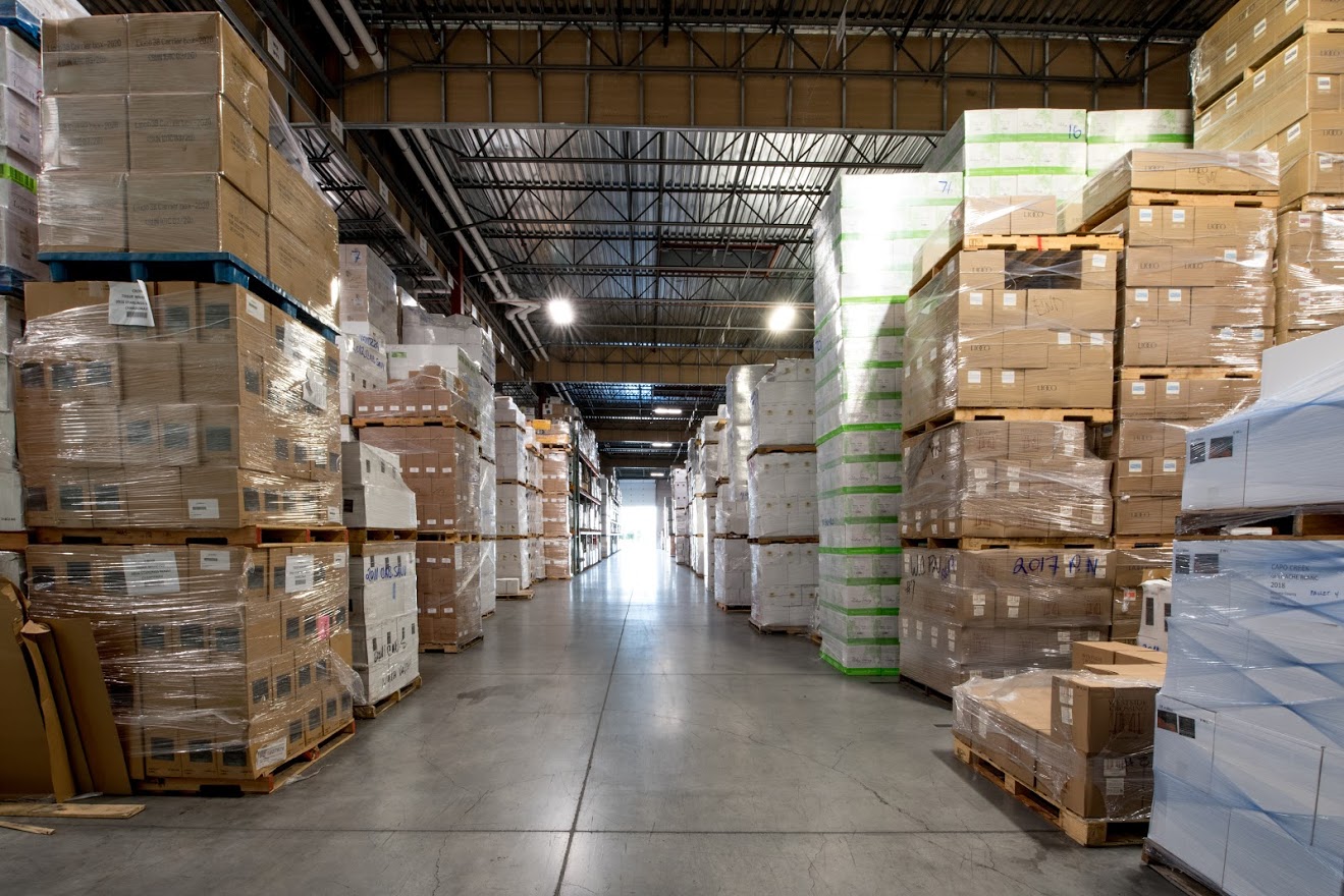 Stacked boxes in warehouse